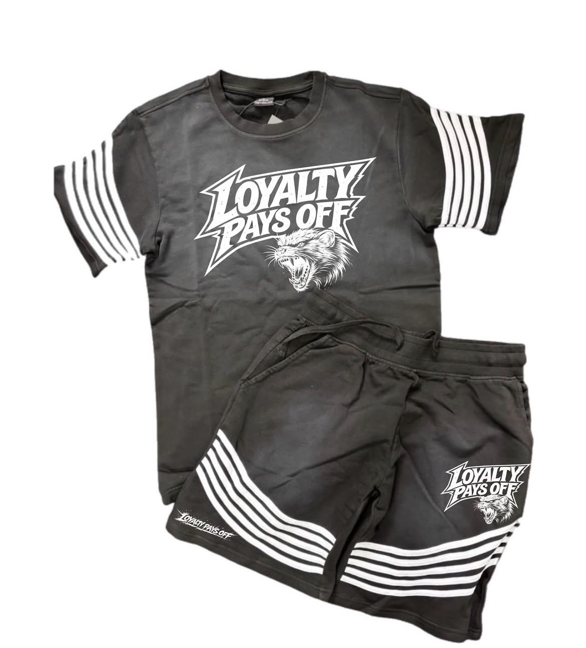 Tiger Stripe Tee & Short Set – Black