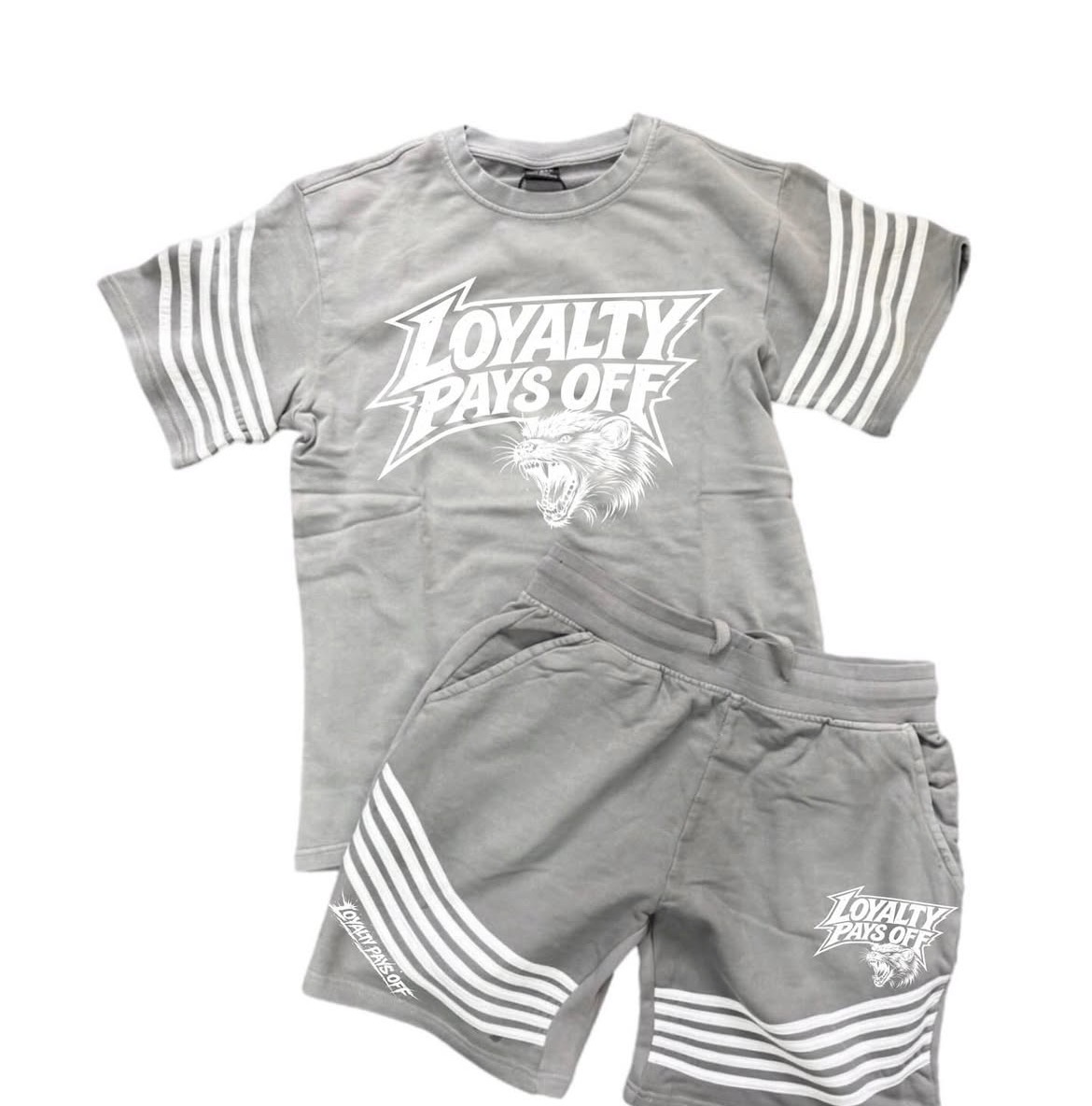 Tiger Stripe Tee & Short Set – Gray