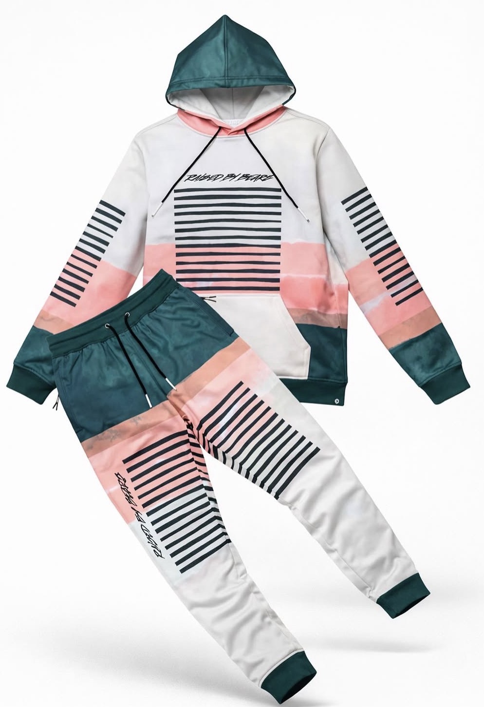 Stripe Hoodie & Jogger Tracksuit – Cream/Teal