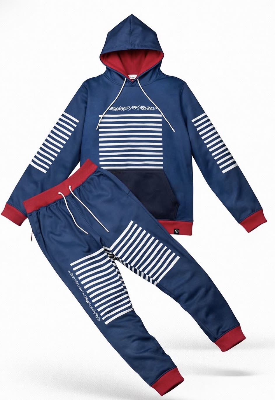 Stripe Hoodie & Jogger Tracksuit – Navy/Red